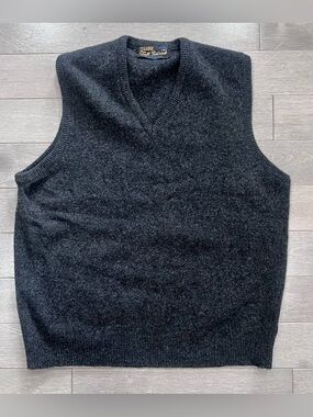 Vintage 100% Lambswool Sweater Vest, Charcoal Grey, Full Fashioned, Medium